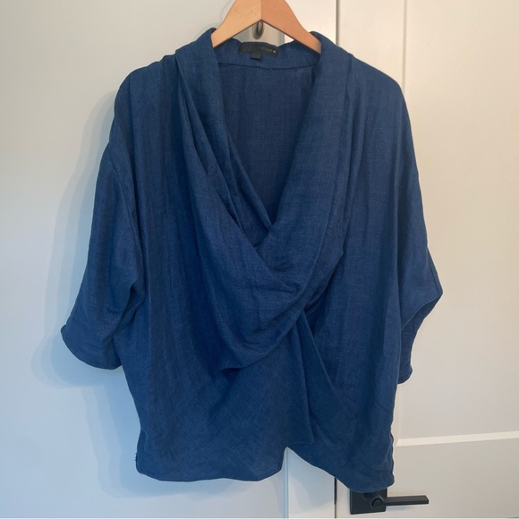 ZARA 100% Linen Draped Blouse INDIGO — ZW COLLECTION, LIMITED EDITION - Picture 7 of 15
